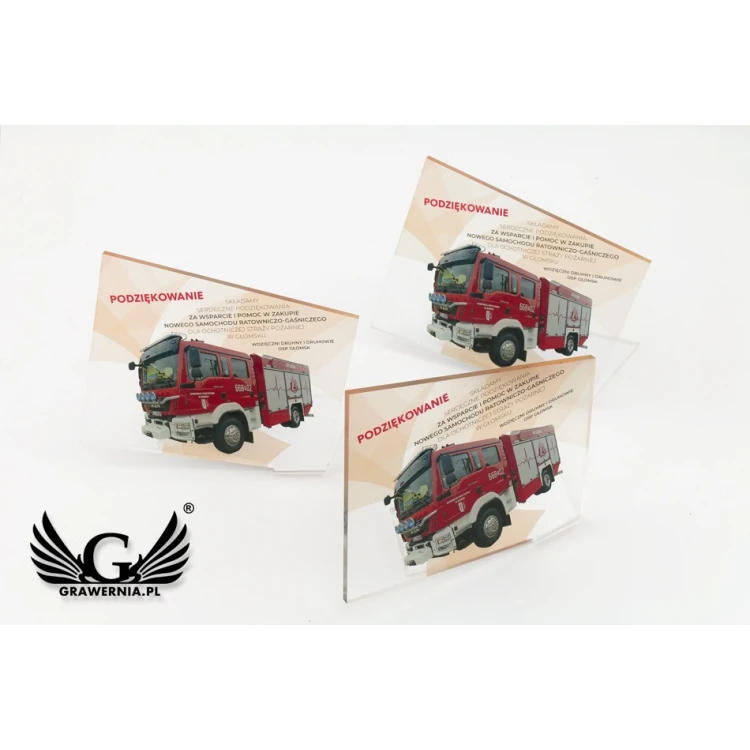 Statuetka z plexi - OSP - druk UV z dowolną fotografią - model DTA56 - wys. 11,5cm
