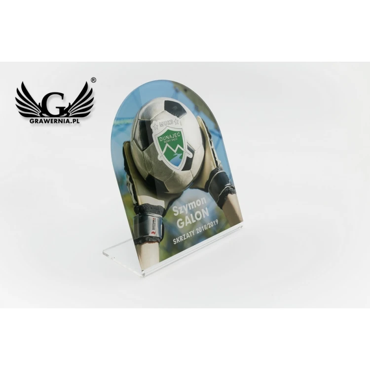 Statuetka z plexi - Piłka nożna - druk UV z dowolną grafiką - model DTA59 - wys. 14cm