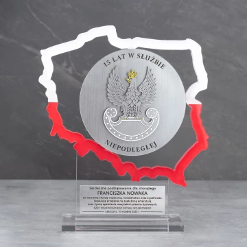 Statuetka Polska z transparentnej plexi - Podziękowanie za służbę wojskową - DTA093 - wys. 21cm