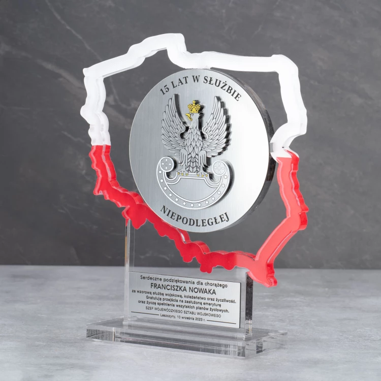 Statuetka Polska z transparentnej plexi - Podziękowanie za służbę wojskową - DTA093 - wys. 21cm