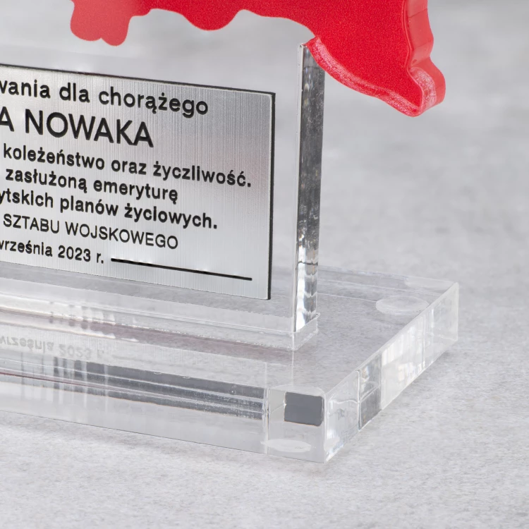 Statuetka Polska z transparentnej plexi - Podziękowanie za służbę wojskową - DTA093 - wys. 21cm