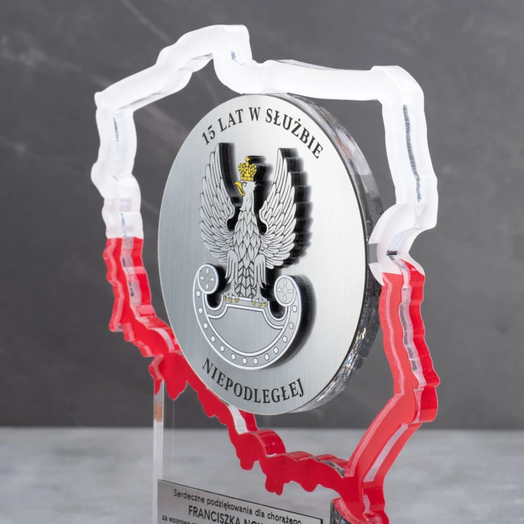 Statuetka Polska z transparentnej plexi - Podziękowanie za służbę wojskową - DTA093 - wys. 21cm