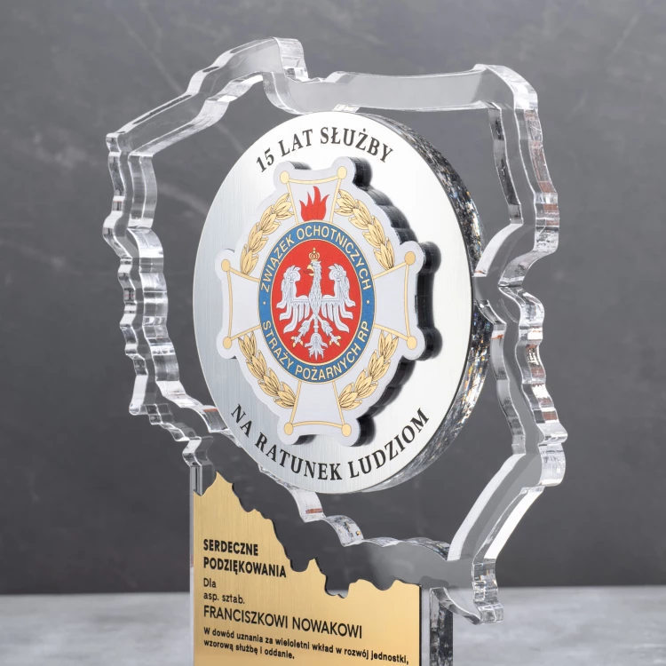 Statuetka Polska z transparentnej plexi - Podziękowanie za służbę w OSP - DTA094 - wys. 21cm