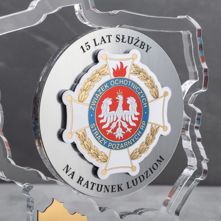 Statuetka Polska z transparentnej plexi - Podziękowanie za służbę w OSP - DTA094 - wys. 21cm