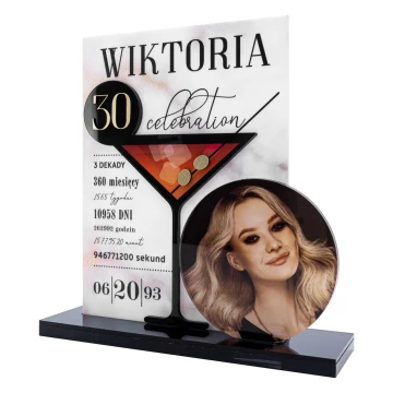 Statuetka ze zdjęciem - prezent urodzinowy - grafitowy akryl lustrzany - wys. 21 cm - DTA144