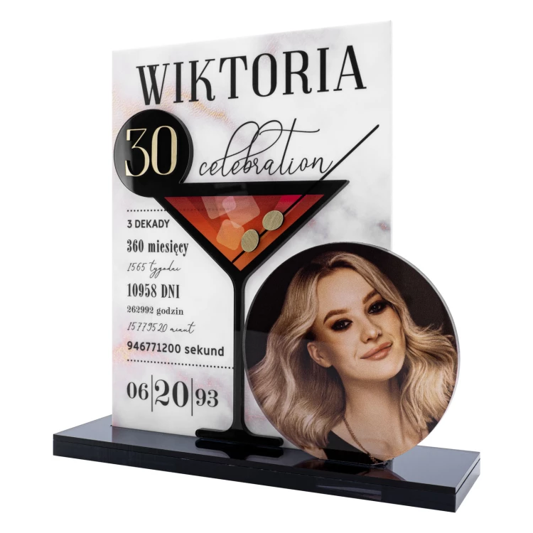 Statuetka ze zdjęciem - prezent urodzinowy - grafitowy akryl lustrzany - wys. 21 cm - DTA144