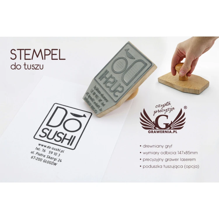 Stempel do odbijania w tuszu - wymiary odbicia 147x85mm