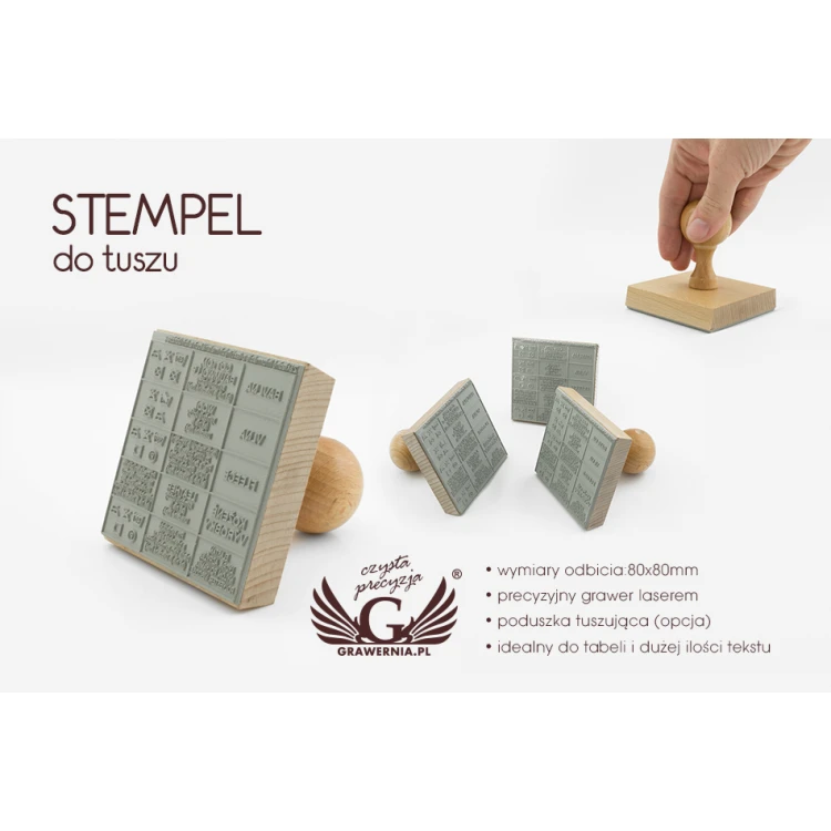 Stempel do odbijania w tuszu - wymiary odbicia: 80x80mm