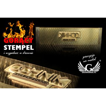 Stempel do wyciskania logotypu na gorąco i zimno - wymiary matrycy: 118x30mm -  CNC i laser 