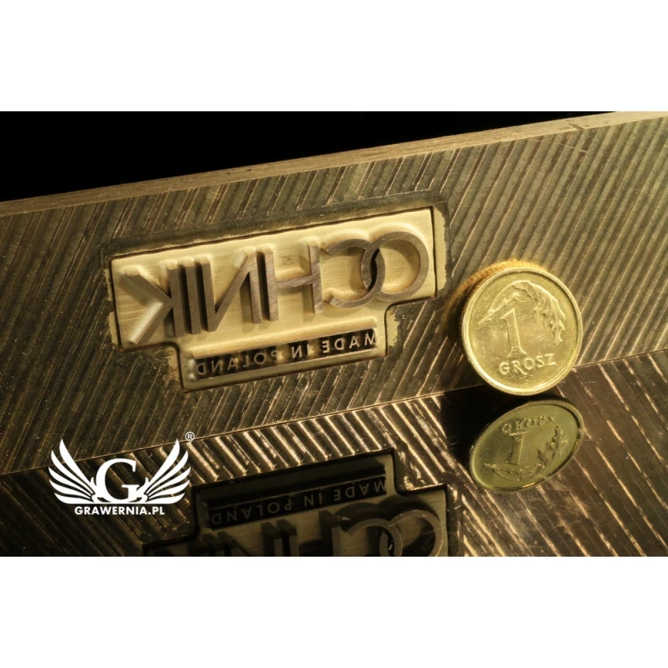 Stempel do wyciskania logotypu na gorąco i zimno - wymiary matrycy: 118x30mm -  CNC i laser 