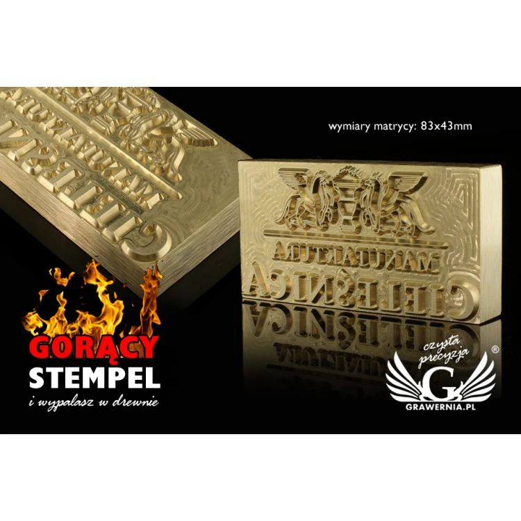 Stempel do wyciskania logotypu na gorąco i zimno - wymiary matrycy: 83x43mm - CNC 