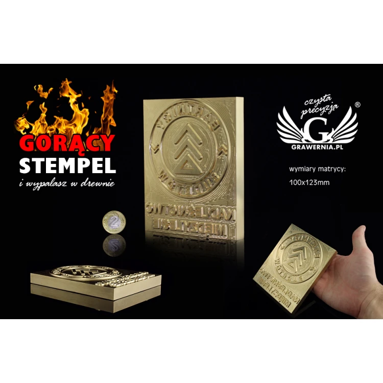 Stempel do wyciskania logotypu na gorąco i zimno - wymiary matrycy: 100x123mm - CNC