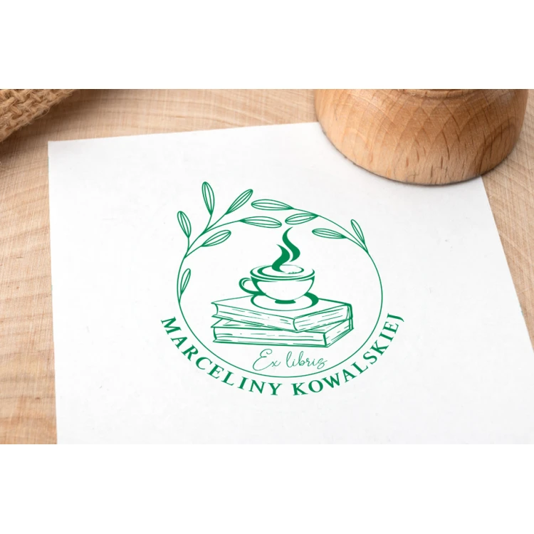 Stempel Ex Libris do odbijania w tuszu - Kawa - średnica gryfu 50mm - EX011