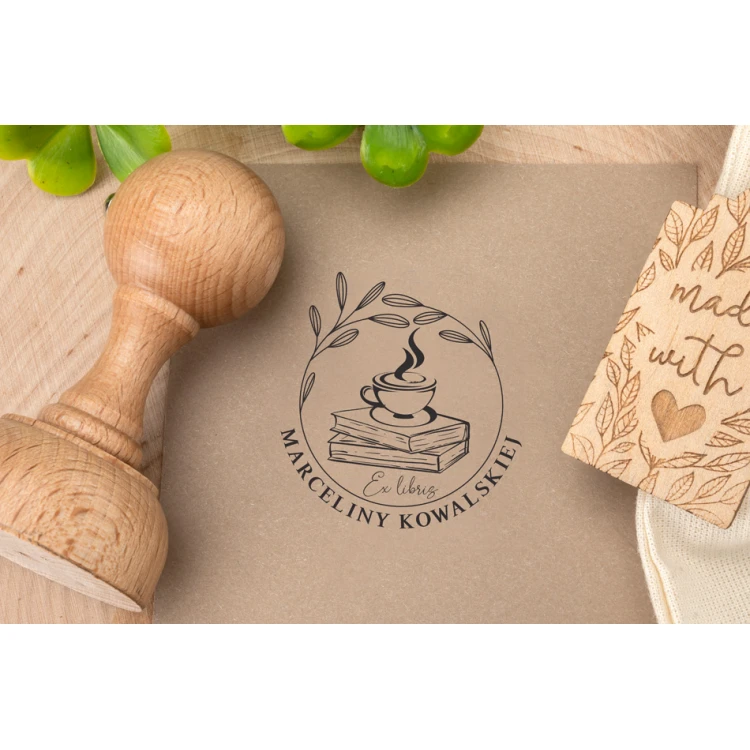 Stempel Ex Libris do odbijania w tuszu - Kawa - średnica gryfu 50mm - EX011