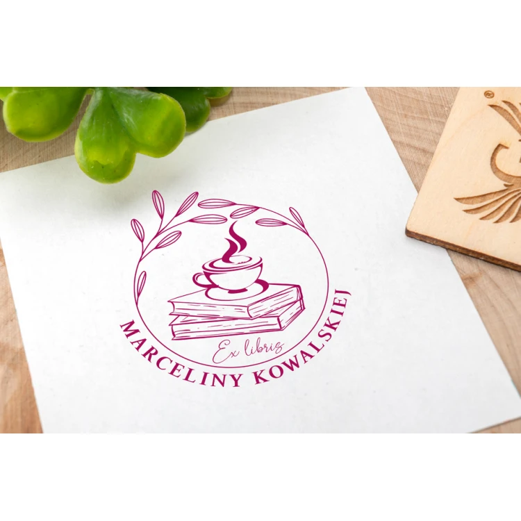 Stempel Ex Libris do odbijania w tuszu - Kawa - średnica gryfu 50mm - EX011