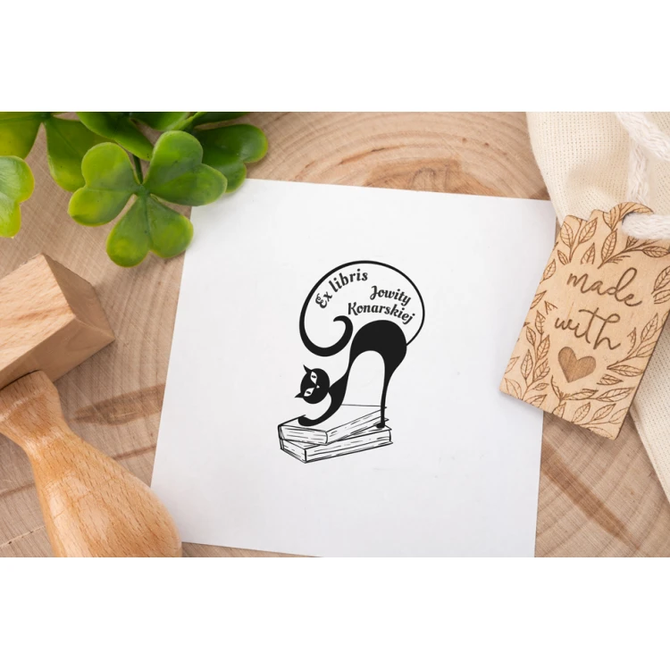 Stempel Ex Libris do odbijania w tuszu - Kot - wymiary gryfu 50x50mm - EX016