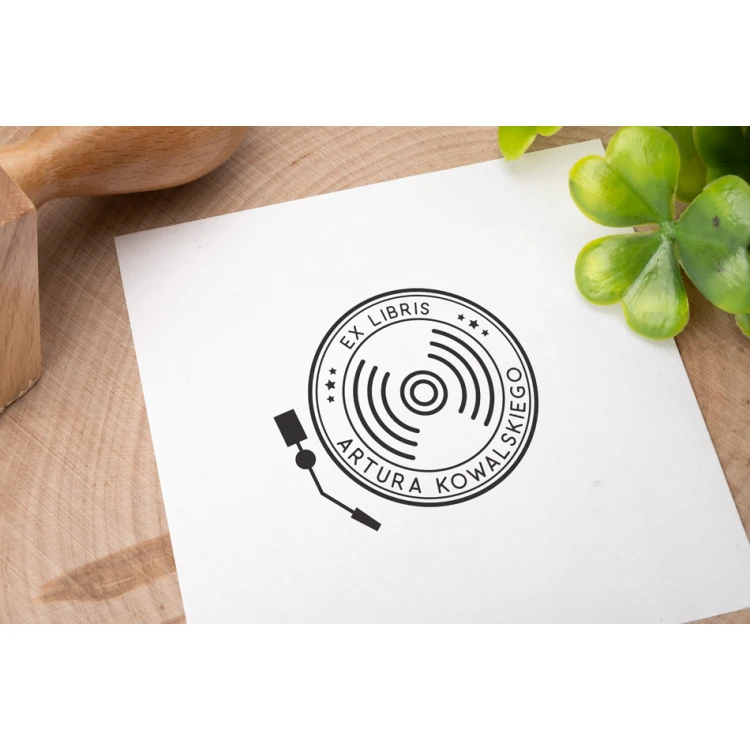 Stempel Ex Libris do odbijania w tuszu - Gramofon - wymiary gryfu 50x50mm - EX018