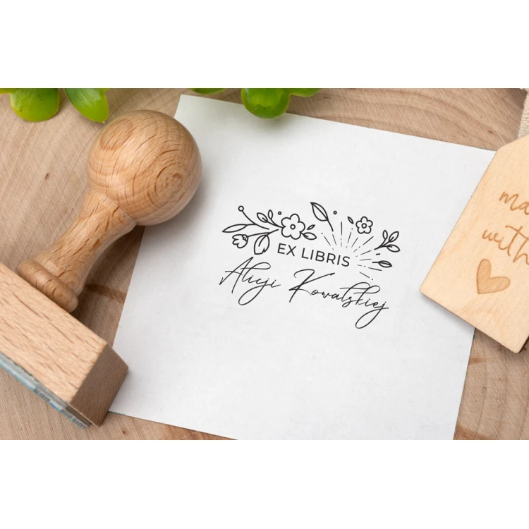 Stempel Ex Libris do odbijania w tuszu - Kwiaty - wymiary gryfu 50x30mm - EX022