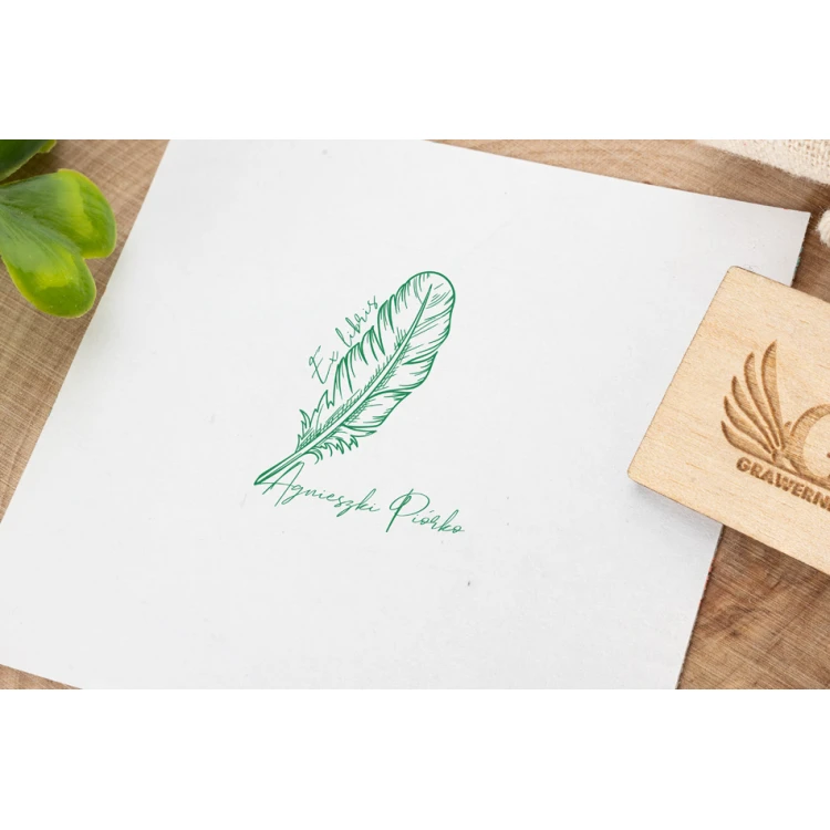 Stempel Ex Libris do odbijania w tuszu - Piórko - wymiary gryfu 30x40mm - EX024