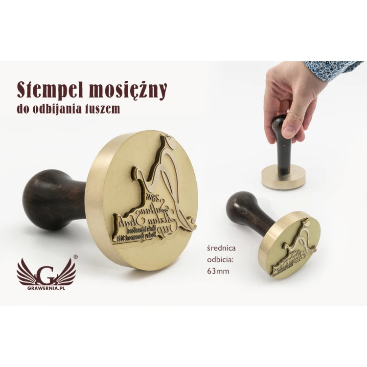 Stempel mosiężny do odbijania tuszem - średnica 63mm - FIB071