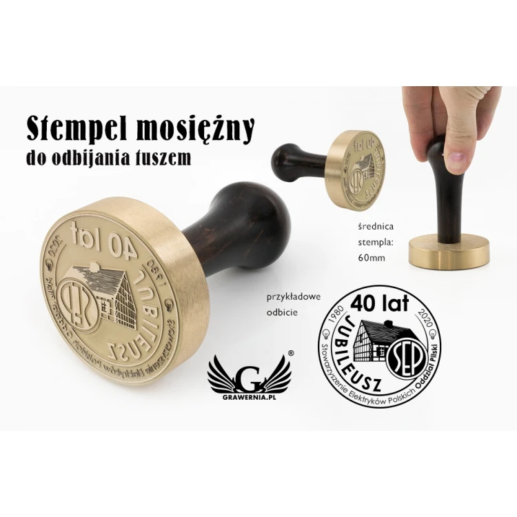 Stempel mosiężny do odbijania tuszem - średnica 60mm - FIB074 