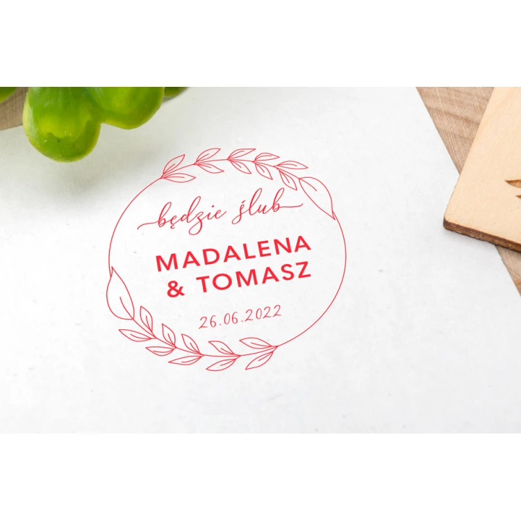 Stempel ślubny do odbijania w tuszu - Będzie Ślub - średnica gryfu 40mm - STS035