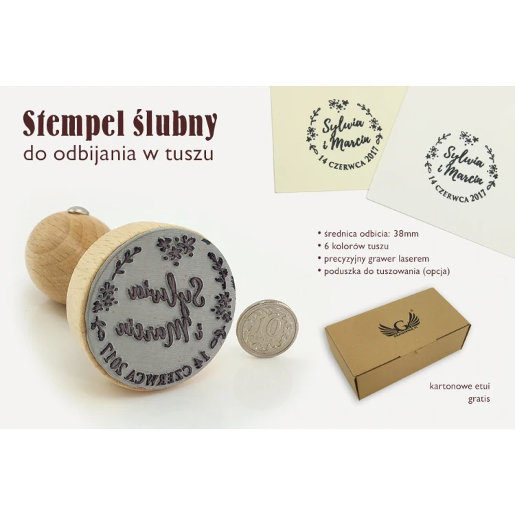 Stempel ślubny do odbijania w tuszu - średnica odbicia 38mm 