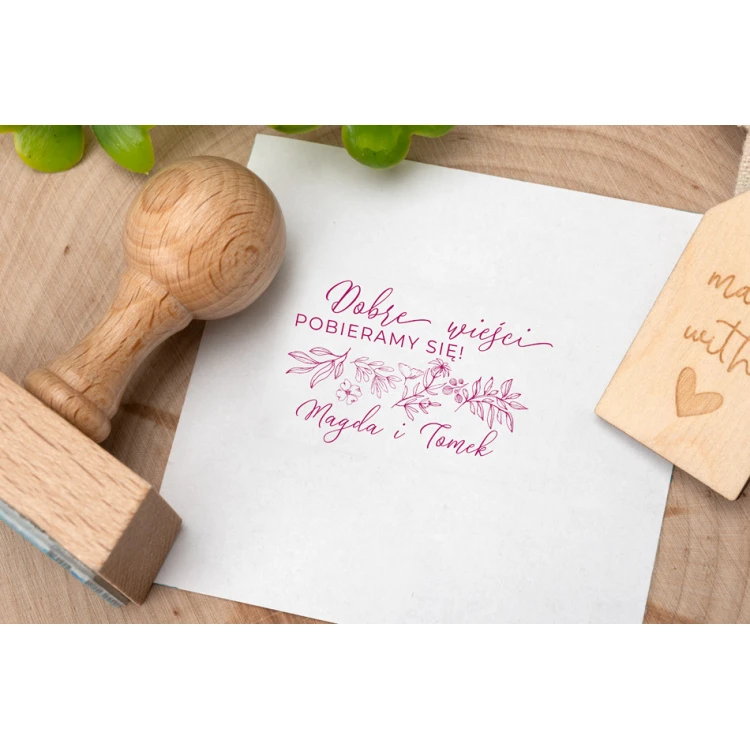 Stempel ślubny do odbijania w tuszu - Pobieramy się - wymiary gryfu 50x30mm - STS042
