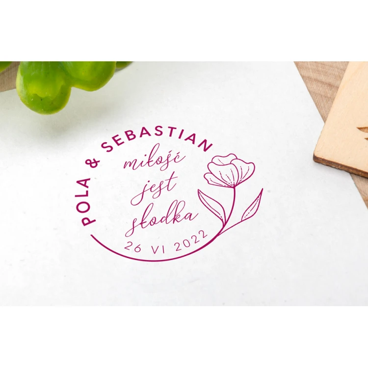 Stempel ślubny do odbijania w tuszu - Miłość jest słodka - średnica gryfu 40mm - STS031