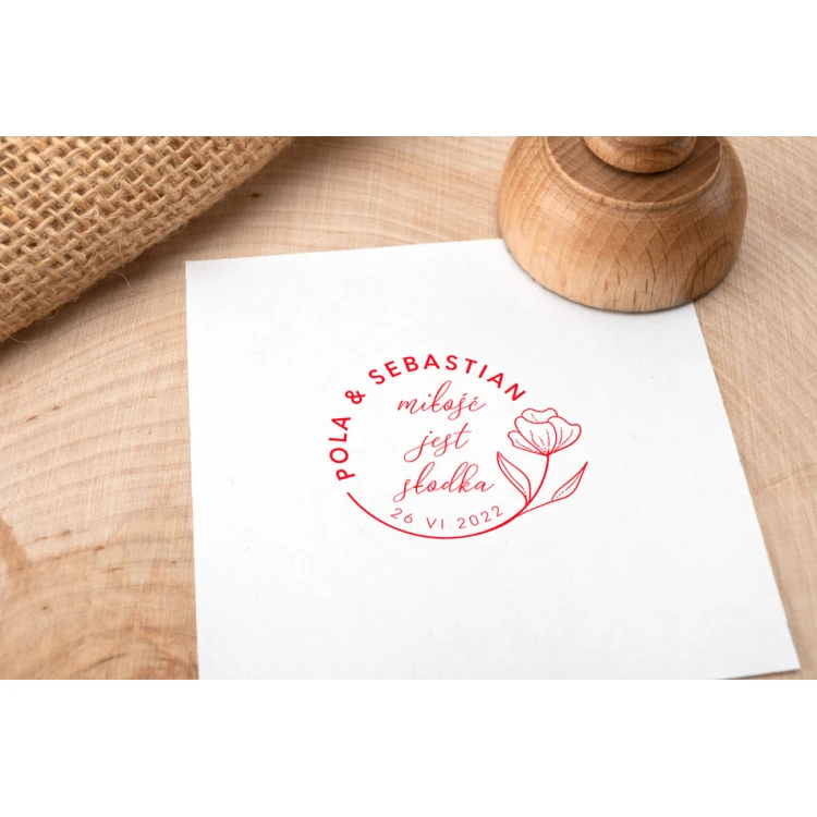 Stempel ślubny do odbijania w tuszu - Miłość jest słodka - średnica gryfu 40mm - STS031
