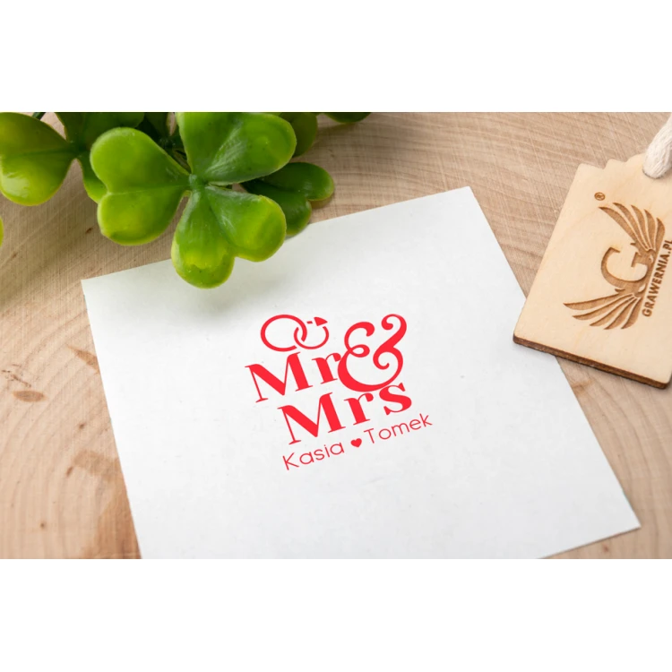 Stempel ślubny do odbijania w tuszu - Mr&Mrs  - średnica gryfu 40mm - STS028