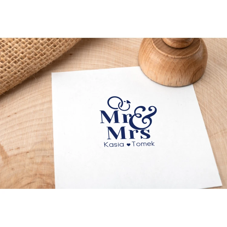 Stempel ślubny do odbijania w tuszu - Mr&Mrs  - średnica gryfu 40mm - STS028