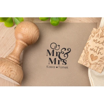 Stempel ślubny do odbijania w tuszu - Mr&Mrs  - średnica gryfu 40mm - STS028