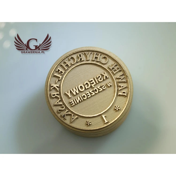 Stempel z mosiądzu do odbijania tuszem - średnica 22mm, głębokość graweru około 0,4mm