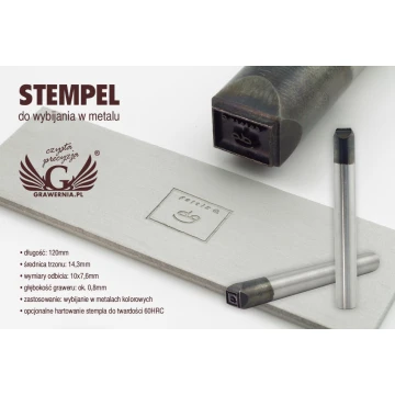 Stempel ze stali  do wybijania w metalu - wym odbicia 10x7.6mm - LASER