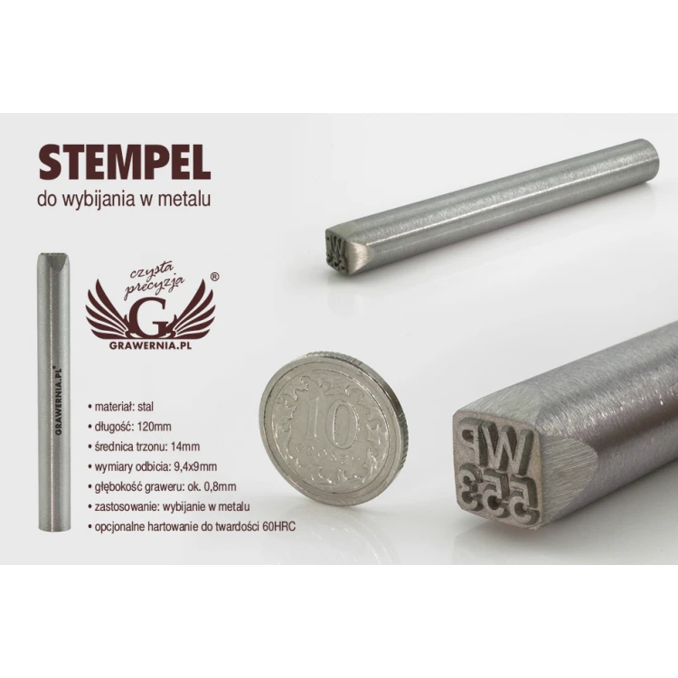Stempel ze stali do wybijania w metalu - wym odbicia: 9,4x9mm - CNC