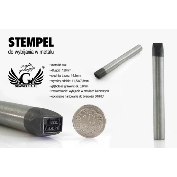 Stempel ze stali  do wybijania w metalu - wym odbicia 11,53x7,8mm - LASER