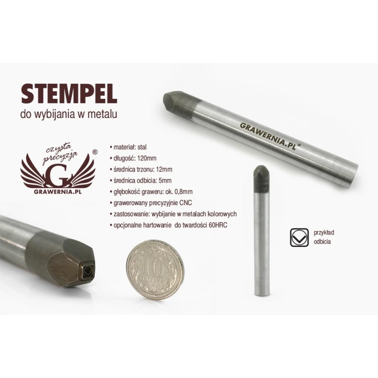 Stempel ze stali do wybijania w metalu - średnica odbicia 5mm - CNC061