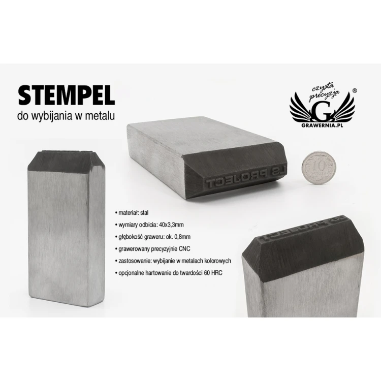 Stempel ze stali do wybijania w metalu - wymiary odbicia 40x3,3mm - CNC073