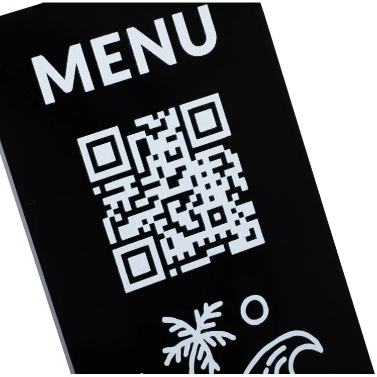 Stojaczek Menu z kodem QR- czarna plexi - wym. 55x90mm - ST050