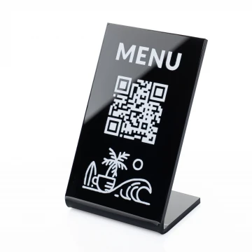 Stojaczek Menu z kodem QR- czarna plexi - wym. 55x90mm - ST050