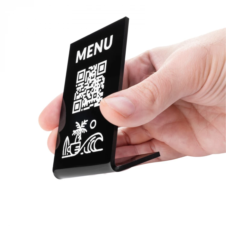 Stojaczek Menu z kodem QR- czarna plexi - wym. 55x90mm - ST050