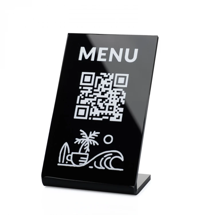 Stojaczek Menu z kodem QR- czarna plexi - wym. 55x90mm - ST050