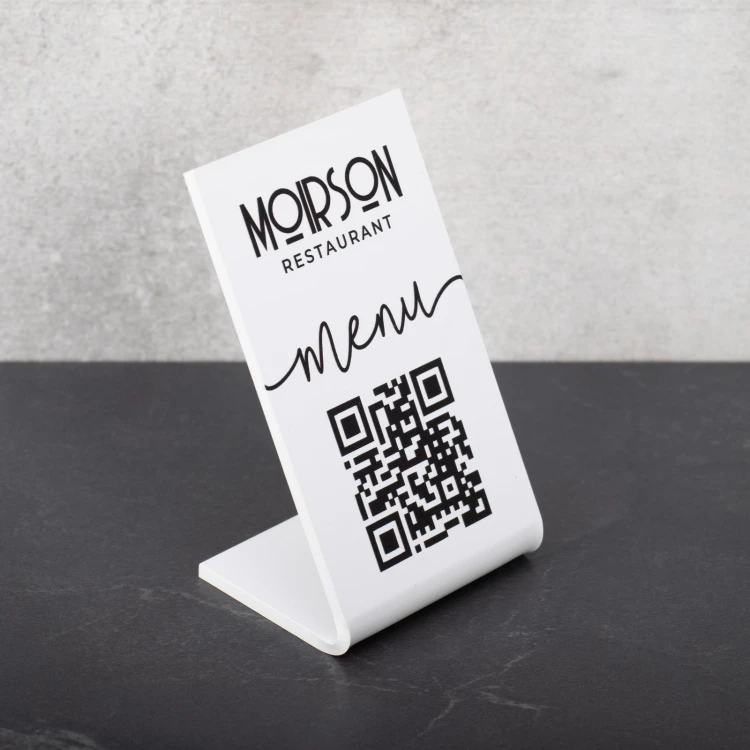 Stojaczek Menu z kodem QR - biała plexi - wym. 55x90mm - ST051