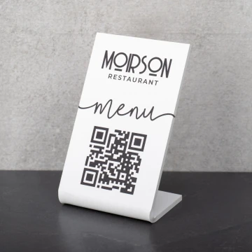 Stojaczek Menu z kodem QR - biała plexi - wym. 55x90mm - ST051