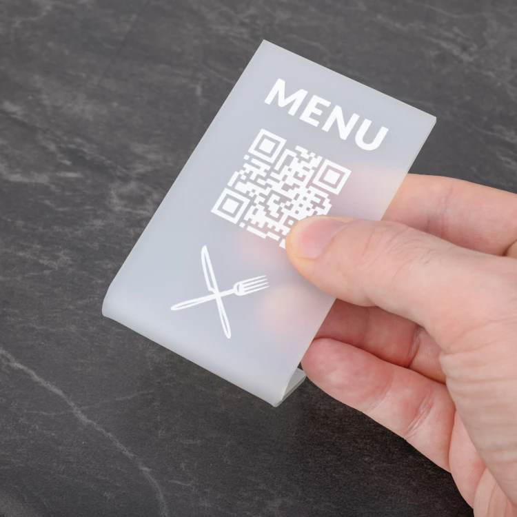Stojaczek Menu z kodem QR - plexi frost - wym. 55x90mm - ST052