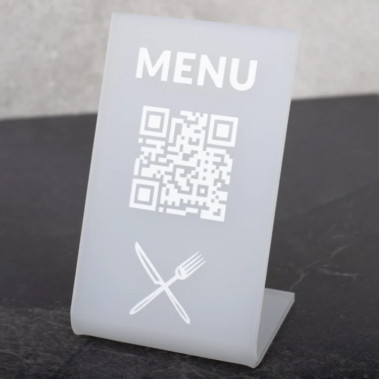 Stojaczek Menu z kodem QR - plexi frost - wym. 55x90mm - ST052