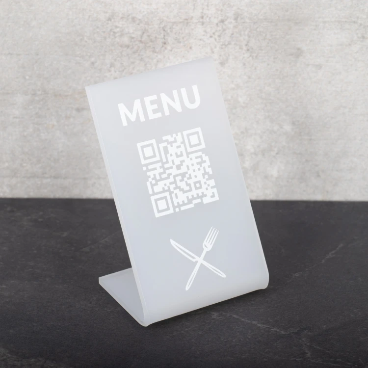 Stojaczek Menu z kodem QR - plexi frost - wym. 55x90mm - ST052
