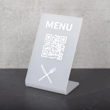 Stojaczek Menu z kodem QR - plexi frost - wym. 55x90mm - ST052