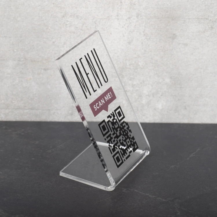 Stojaczek Menu z kodem QR - transparentna plexi - wym. 55x90mm - ST053